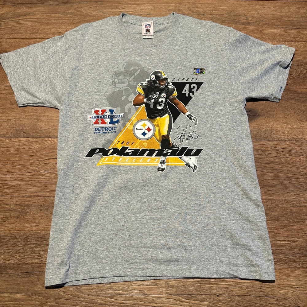 Vintage NFL Players T Shirt M Troy Polamalu Pittsburgh Steelers Super Bowl XL‎